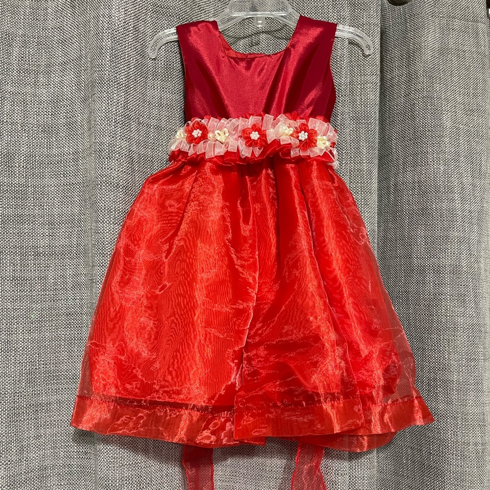 Baby Girl Red Tulle Dress Holiday Outfit with Beaded Belt